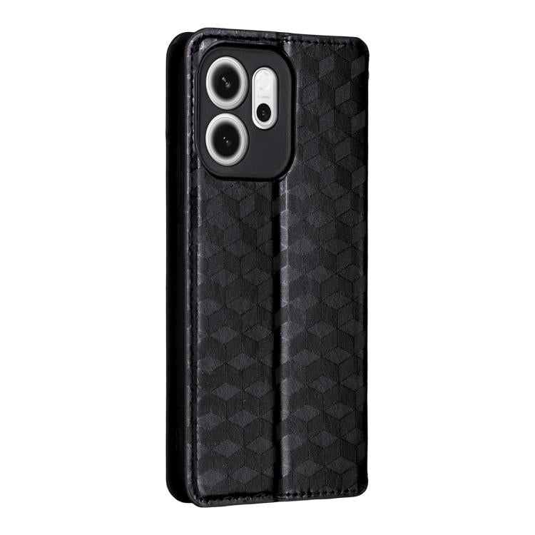 For OPPO Reno14 F 5G Cubic Grid Texture Flip Leather Phone Case