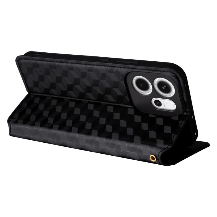 For OPPO Reno14 F 5G Cubic Grid Texture Flip Leather Phone Case