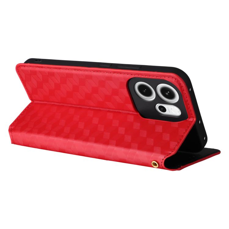 For OPPO Reno14 F 5G Cubic Grid Texture Flip Leather Phone Case
