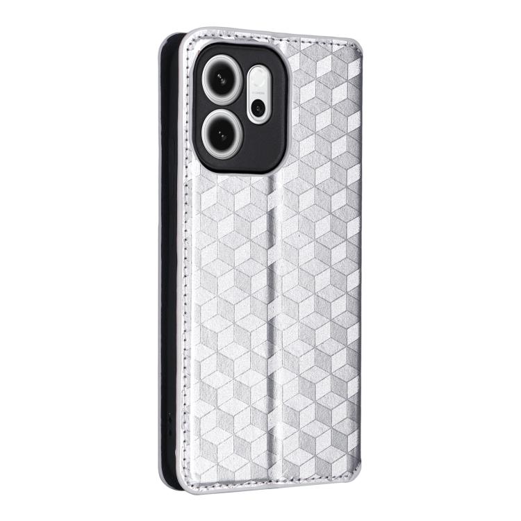 For OPPO Reno14 F 5G Cubic Grid Texture Flip Leather Phone Case