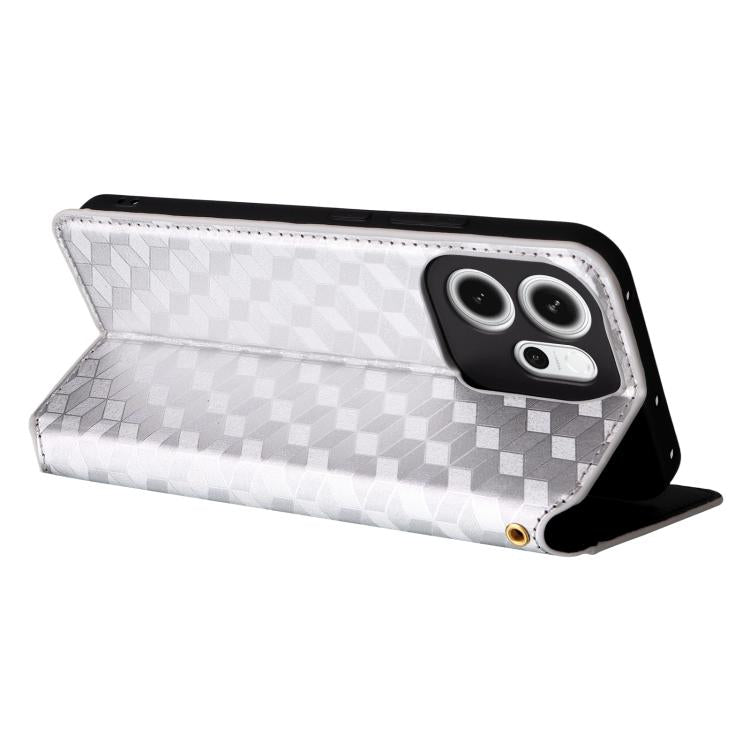 For OPPO Reno14 F 5G Cubic Grid Texture Flip Leather Phone Case