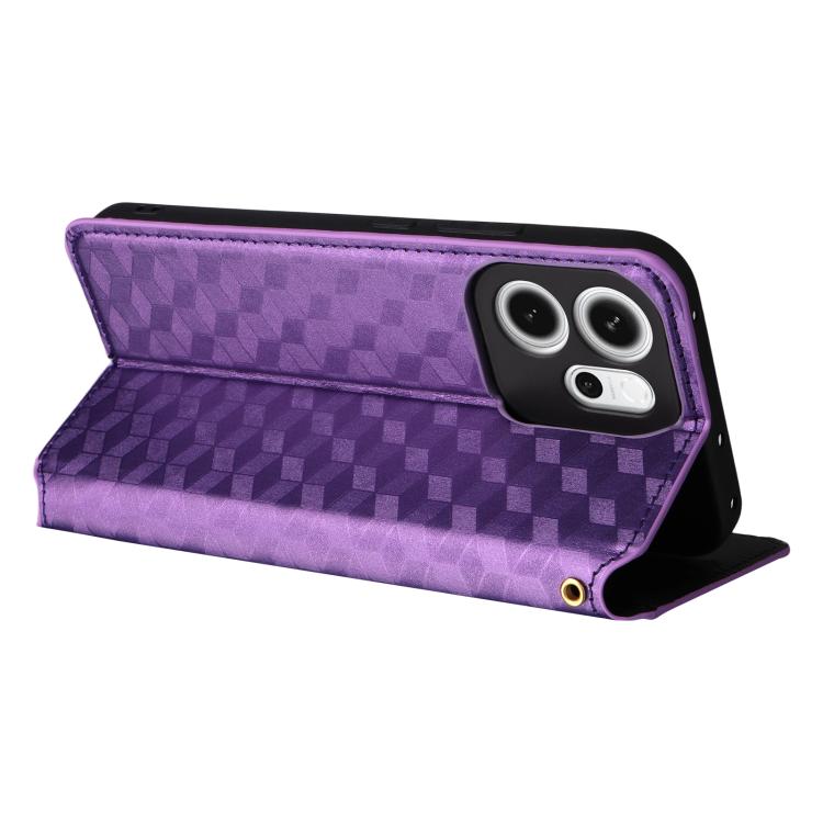 For OPPO Reno14 F 5G Cubic Grid Texture Flip Leather Phone Case