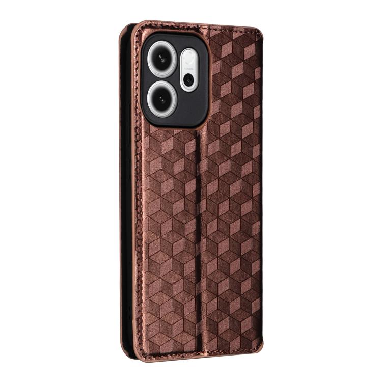 For OPPO Reno14 F 5G Cubic Grid Texture Flip Leather Phone Case