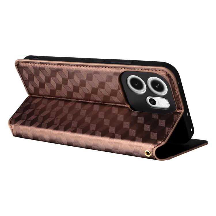 For OPPO Reno14 F 5G Cubic Grid Texture Flip Leather Phone Case