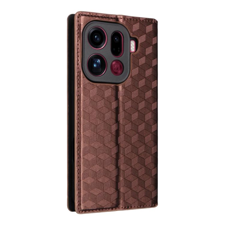 For OPPO Find X9 Pro Cubic Grid Texture Flip Leather Phone Case