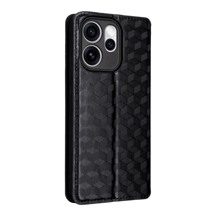 For OPPO Reno15 5G Global Cubic Grid Texture Flip Leather Phone Case