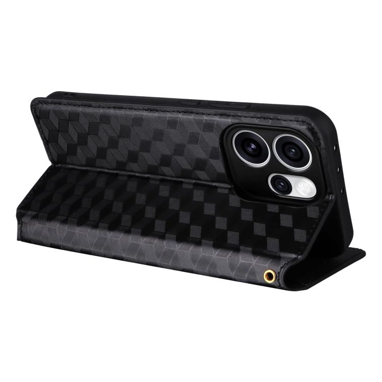 For OPPO Reno15 5G Global Cubic Grid Texture Flip Leather Phone Case