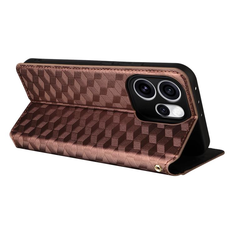 For OPPO Reno15 5G Global Cubic Grid Texture Flip Leather Phone Case
