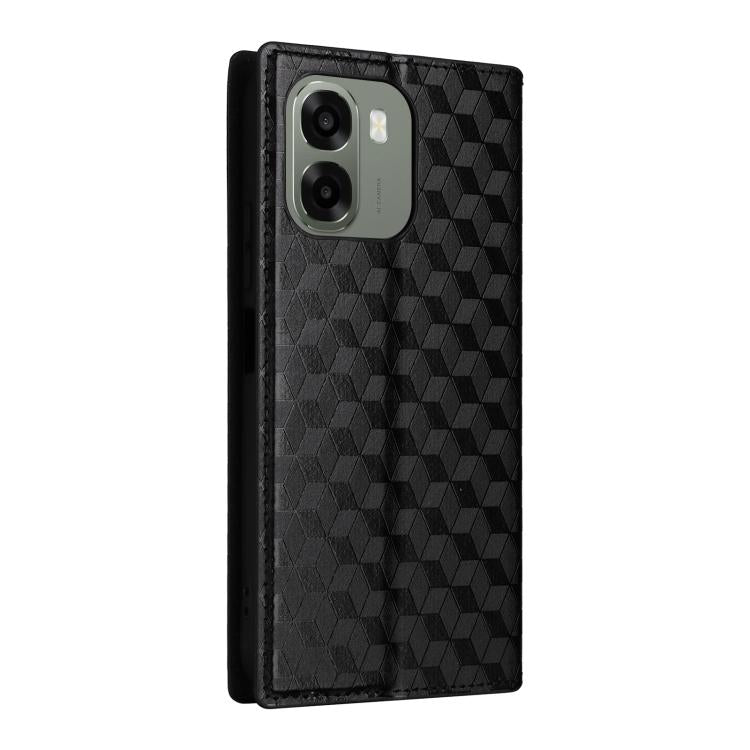For OPPO A6X 4G / 5G / A6 5G Global Cubic Grid Texture Flip Leather Phone Case
