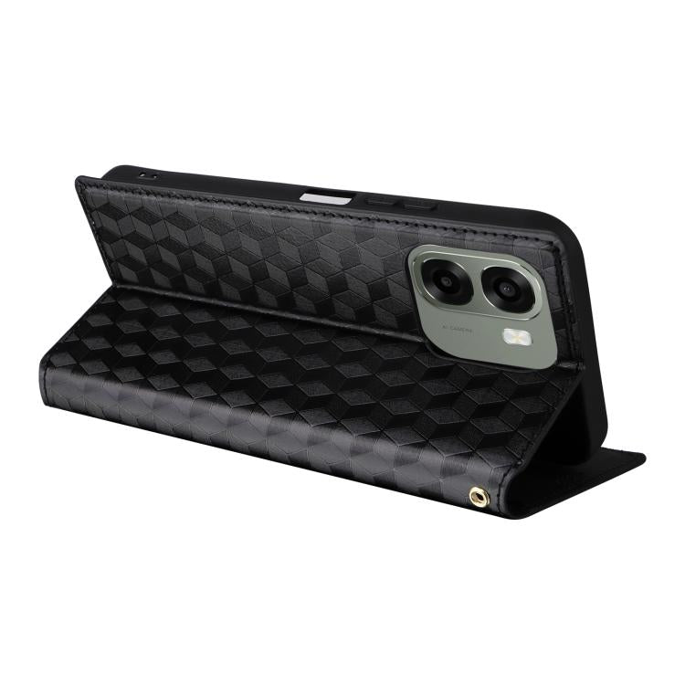 For OPPO A6X 4G / 5G / A6 5G Global Cubic Grid Texture Flip Leather Phone Case