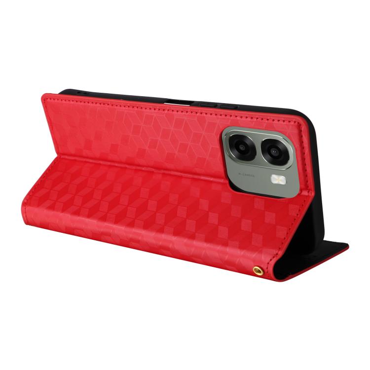 For OPPO A6X 4G / 5G / A6 5G Global Cubic Grid Texture Flip Leather Phone Case