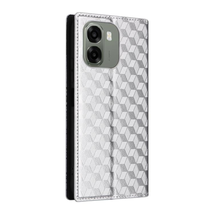 For OPPO A6X 4G / 5G / A6 5G Global Cubic Grid Texture Flip Leather Phone Case