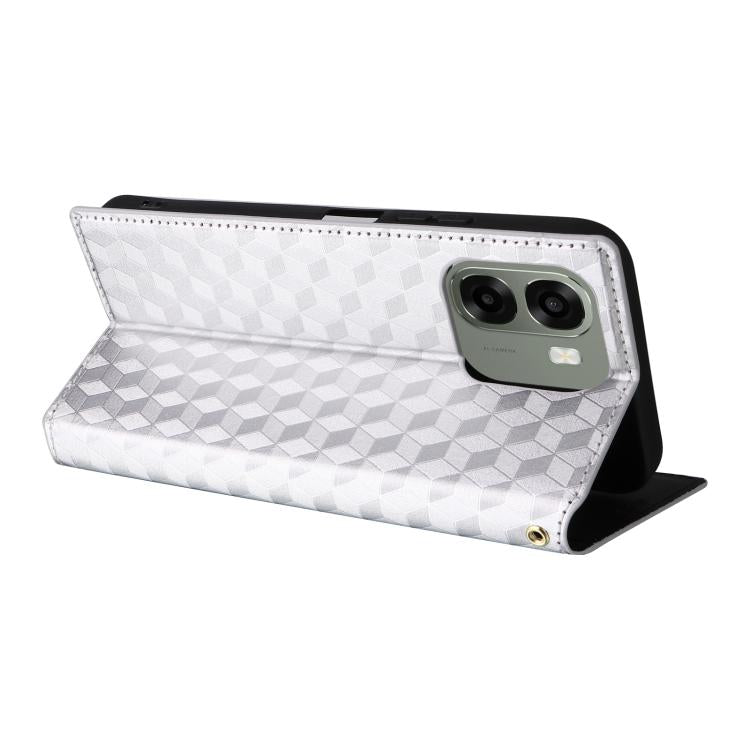 For OPPO A6X 4G / 5G / A6 5G Global Cubic Grid Texture Flip Leather Phone Case