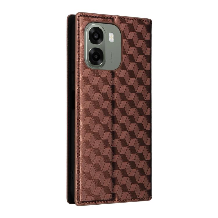 For OPPO A6X 4G / 5G / A6 5G Global Cubic Grid Texture Flip Leather Phone Case