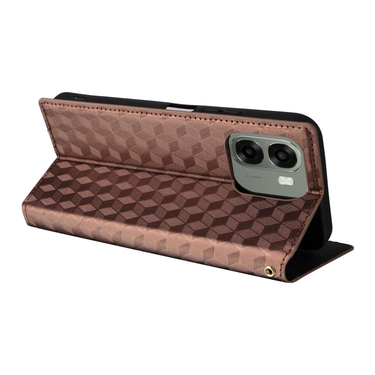 For OPPO A6X 4G / 5G / A6 5G Global Cubic Grid Texture Flip Leather Phone Case