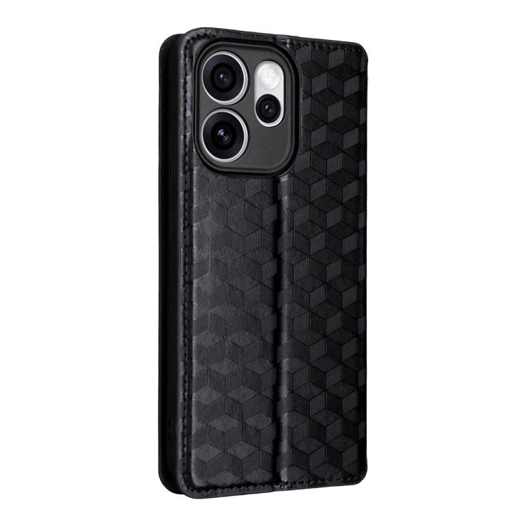 For OPPO Reno15 Pro Max 5G Global Cubic Grid Texture Flip Leather Phone Case