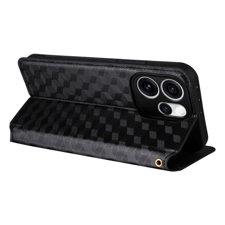 For OPPO Reno15 Pro Max 5G Global Cubic Grid Texture Flip Leather Phone Case