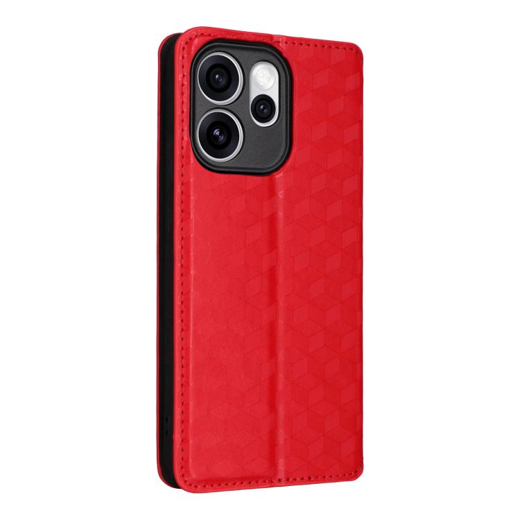 For OPPO Reno15 Pro Max 5G Global Cubic Grid Texture Flip Leather Phone Case
