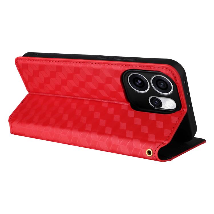 For OPPO Reno15 Pro Max 5G Global Cubic Grid Texture Flip Leather Phone Case