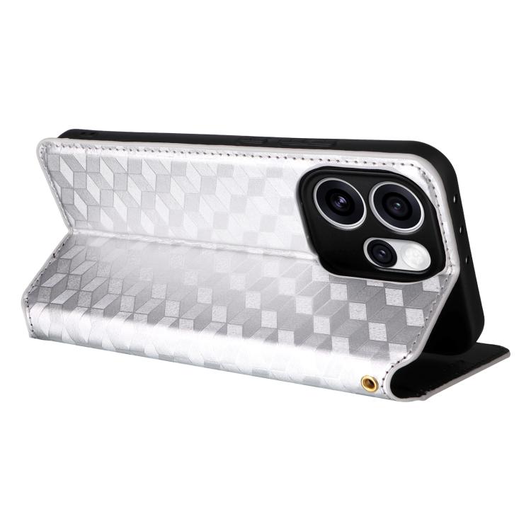 For OPPO Reno15 Pro Max 5G Global Cubic Grid Texture Flip Leather Phone Case