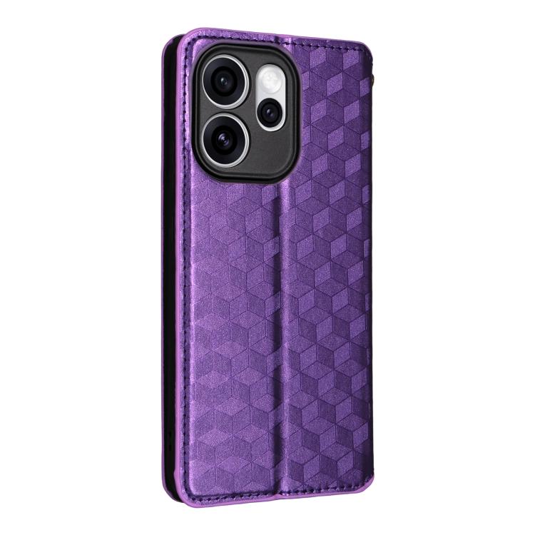 For OPPO Reno15 Pro Max 5G Global Cubic Grid Texture Flip Leather Phone Case