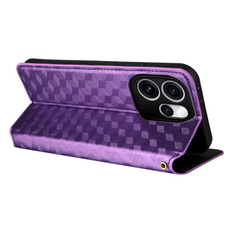 For OPPO Reno15 Pro Max 5G Global Cubic Grid Texture Flip Leather Phone Case