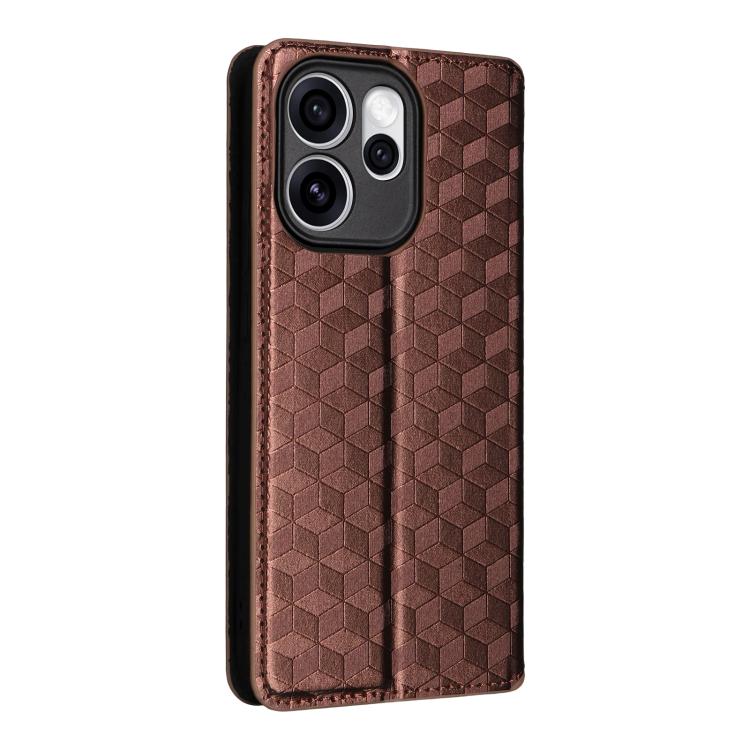 For OPPO Reno15 Pro Max 5G Global Cubic Grid Texture Flip Leather Phone Case