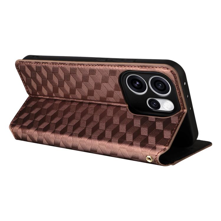 For OPPO Reno15 Pro Max 5G Global Cubic Grid Texture Flip Leather Phone Case
