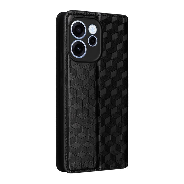 For OPPO Reno15 F 5G Cubic Grid Texture Flip Leather Phone Case