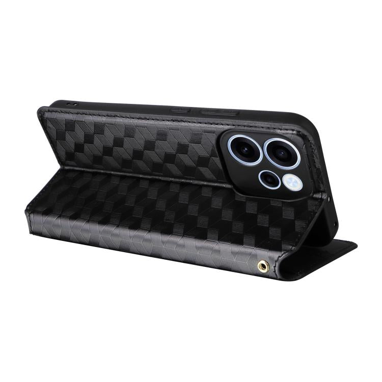 For OPPO Reno15 F 5G Cubic Grid Texture Flip Leather Phone Case