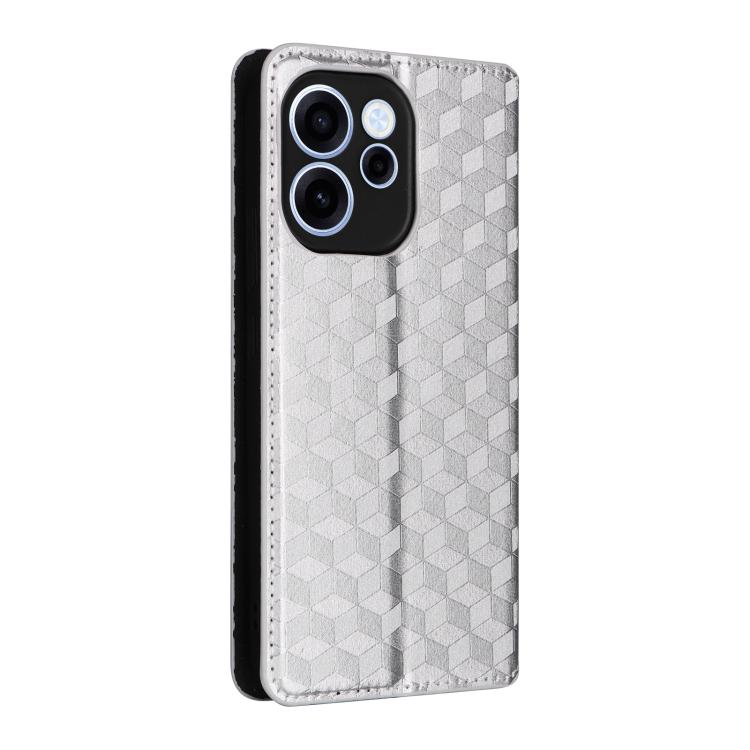 For OPPO Reno15 F 5G Cubic Grid Texture Flip Leather Phone Case