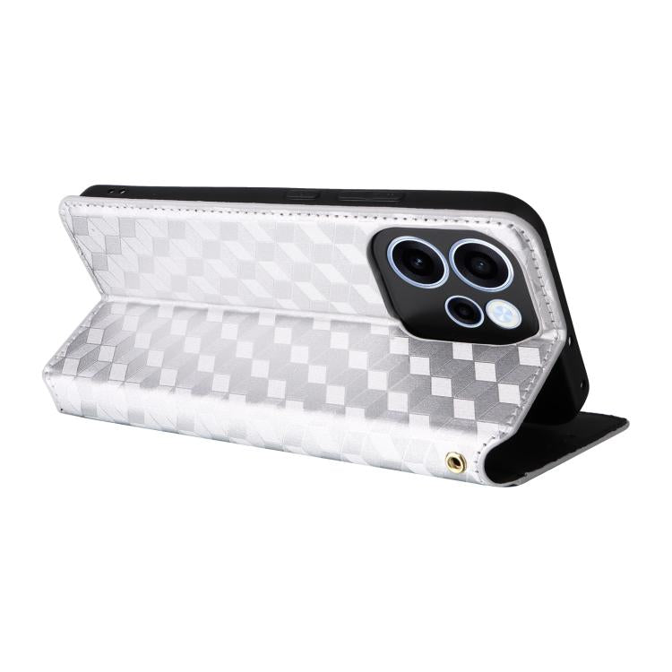 For OPPO Reno15 F 5G Cubic Grid Texture Flip Leather Phone Case