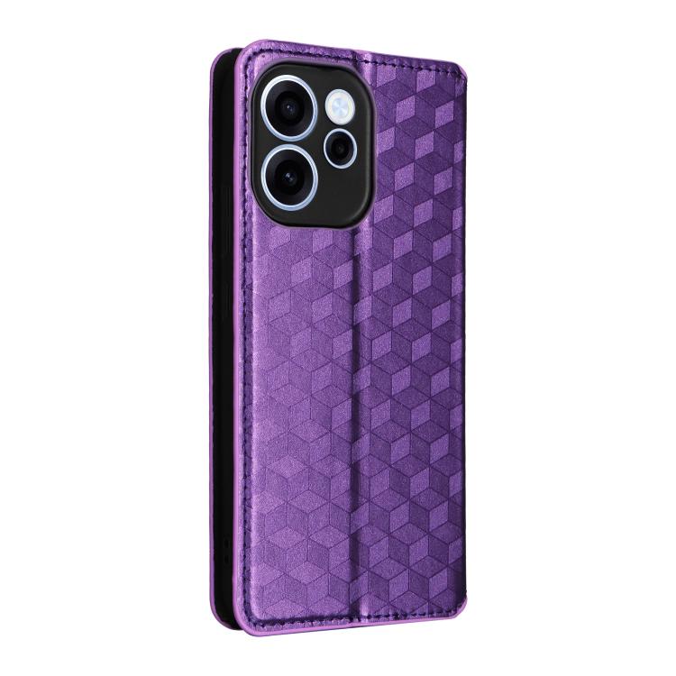 For OPPO Reno15 F 5G Cubic Grid Texture Flip Leather Phone Case