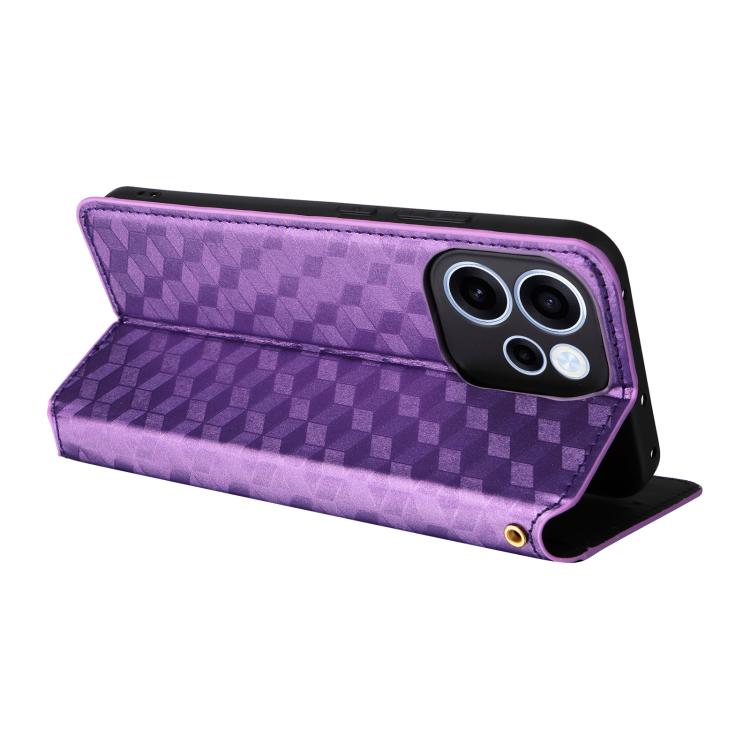 For OPPO Reno15 F 5G Cubic Grid Texture Flip Leather Phone Case