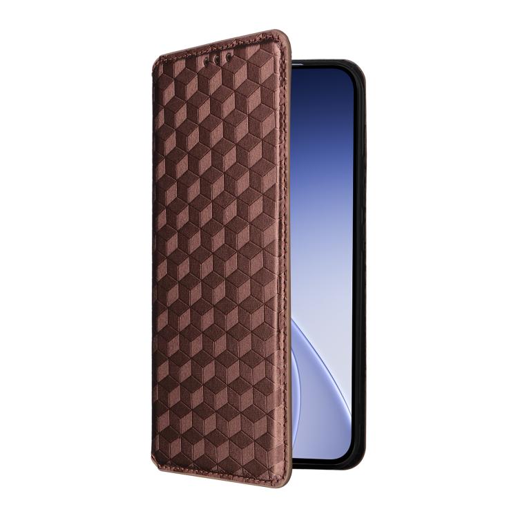 For OPPO Reno15 F 5G Cubic Grid Texture Flip Leather Phone Case