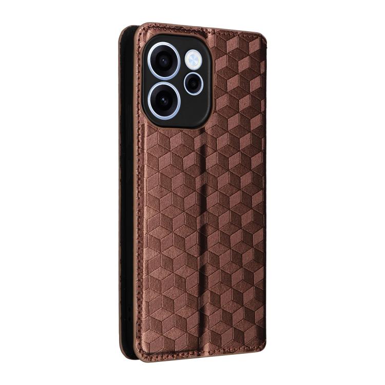 For OPPO Reno15 F 5G Cubic Grid Texture Flip Leather Phone Case