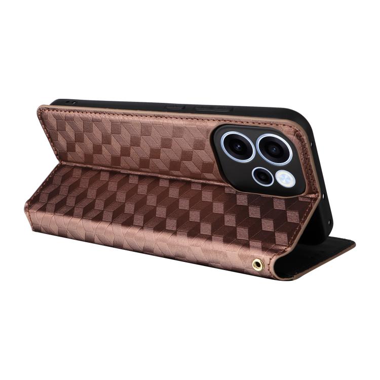 For OPPO Reno15 F 5G Cubic Grid Texture Flip Leather Phone Case