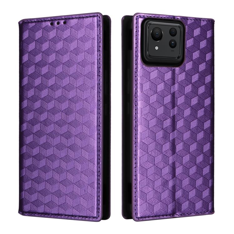For Asus Zenfone 11 Ultra Cubic Grid Texture Flip Leather Phone Case