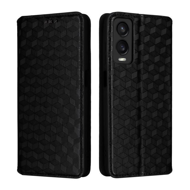 For Cricket Debut S3 Cubic Grid Texture Flip Leather Phone Case