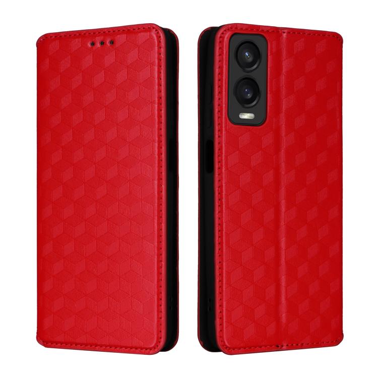 For Cricket Debut S3 Cubic Grid Texture Flip Leather Phone Case