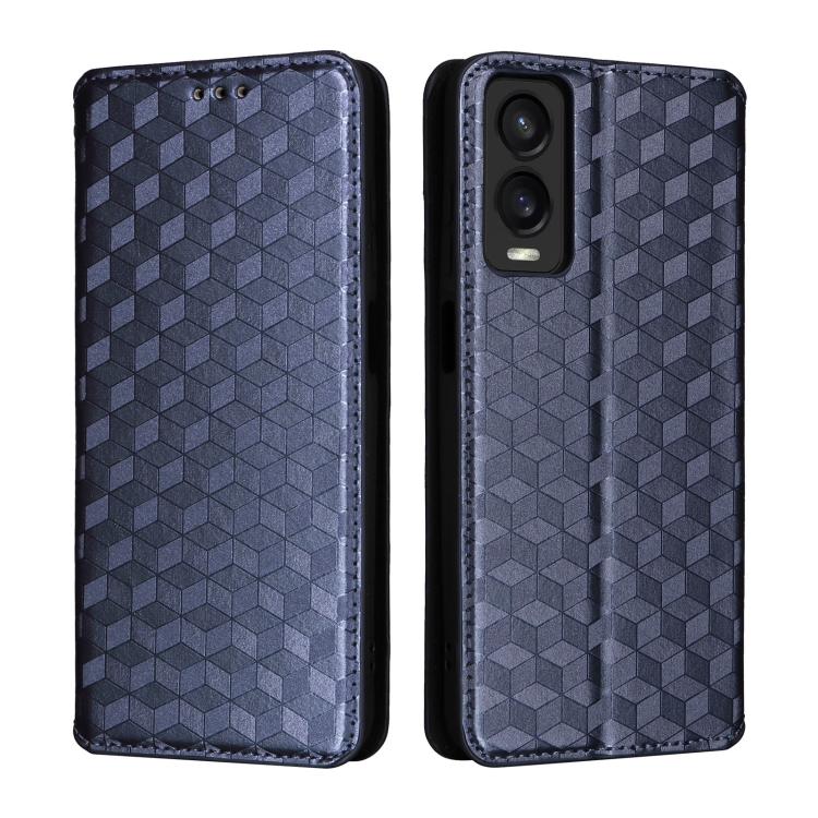 For Cricket Debut S3 Cubic Grid Texture Flip Leather Phone Case