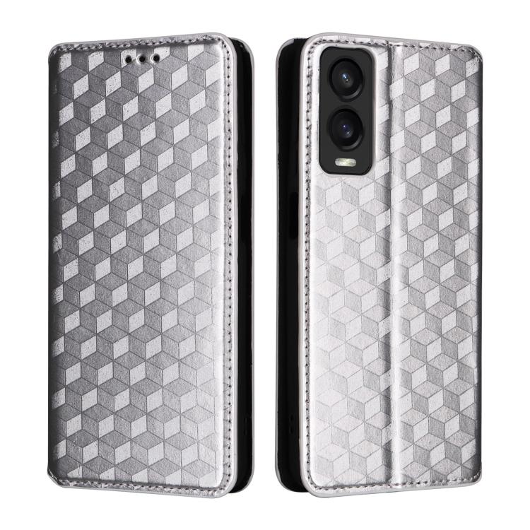 For Cricket Debut S3 Cubic Grid Texture Flip Leather Phone Case