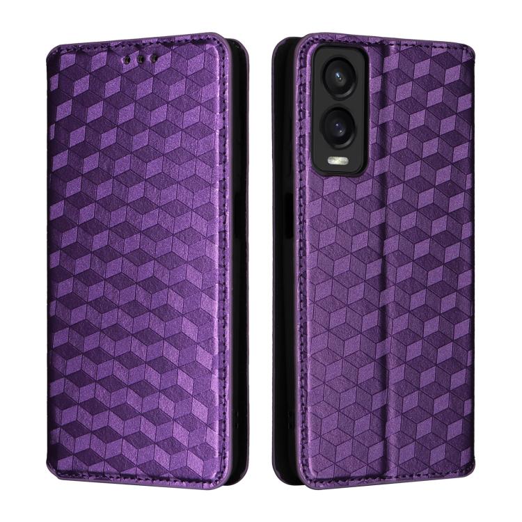 For Cricket Debut S3 Cubic Grid Texture Flip Leather Phone Case