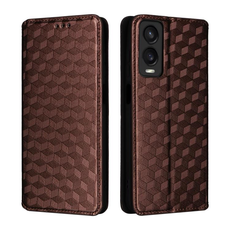 For Cricket Debut S3 Cubic Grid Texture Flip Leather Phone Case