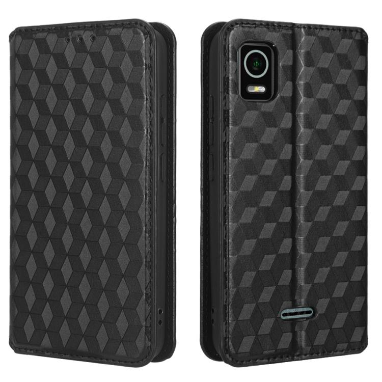 For Cricket Debut Smart Cubic Grid Texture Flip Leather Phone Case