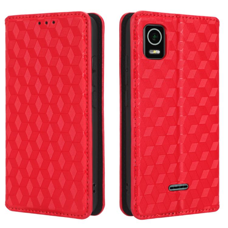 For Cricket Debut Smart Cubic Grid Texture Flip Leather Phone Case