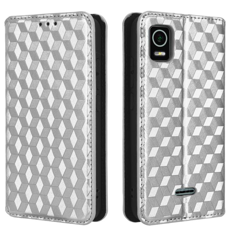 For Cricket Debut Smart Cubic Grid Texture Flip Leather Phone Case