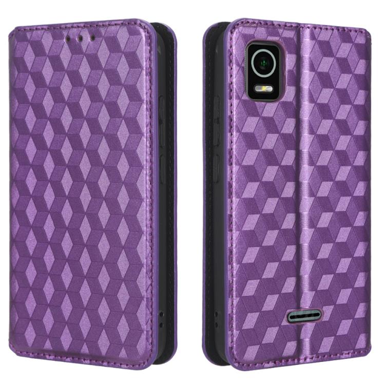 For Cricket Debut Smart Cubic Grid Texture Flip Leather Phone Case