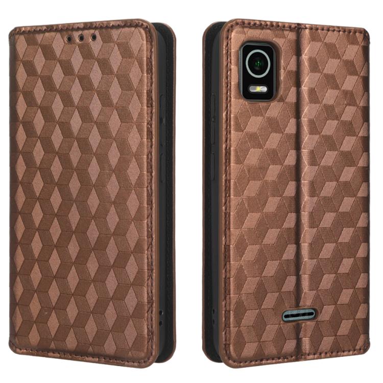 For Cricket Debut Smart Cubic Grid Texture Flip Leather Phone Case