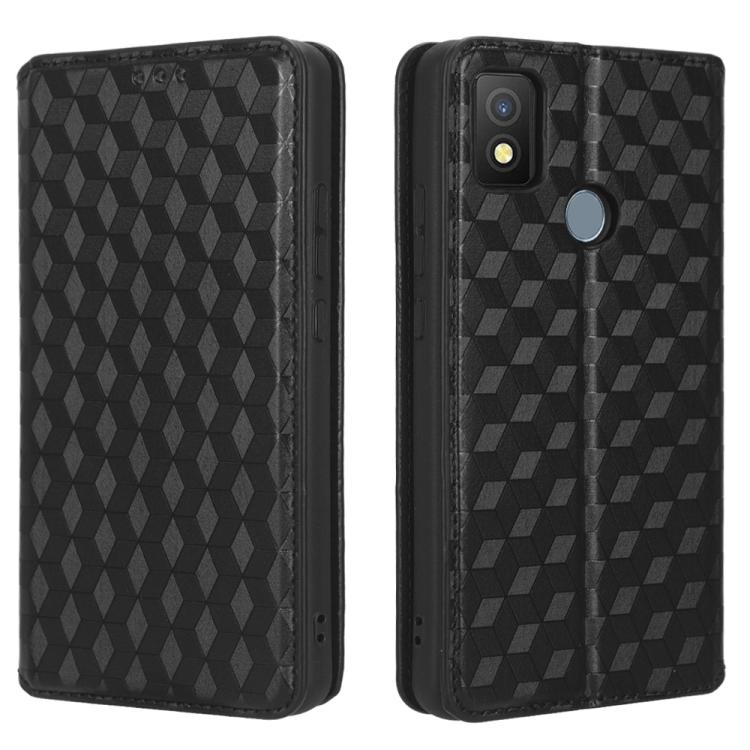 For Cricket Icon 4 Cubic Grid Texture Flip Leather Phone Case